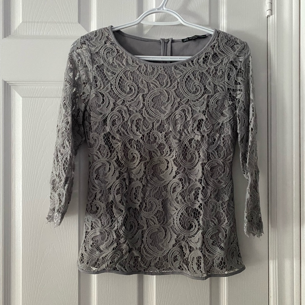 Adrianna Pappel Lace three quarter sleeve top
